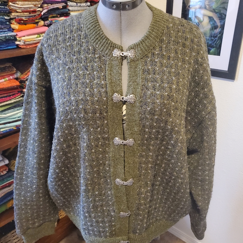 L.L. Bean Olive Green Textured Wool Cardigan